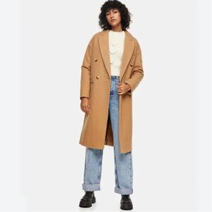 Topshop Classic Double Breasted Coat In Camel